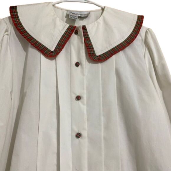Rare & Collectible WOMEN’s WHITE BUTTON DOWN w/ RED MULTI CHECK TRIM SHIRT Sz-10 - Picture 3 of 8